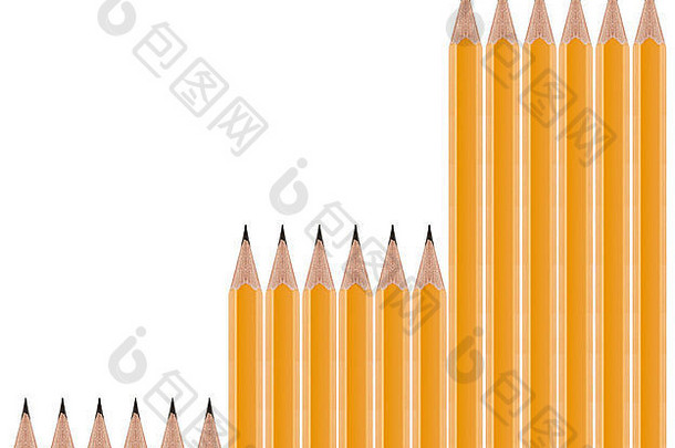 白色背景上的一套铅笔。