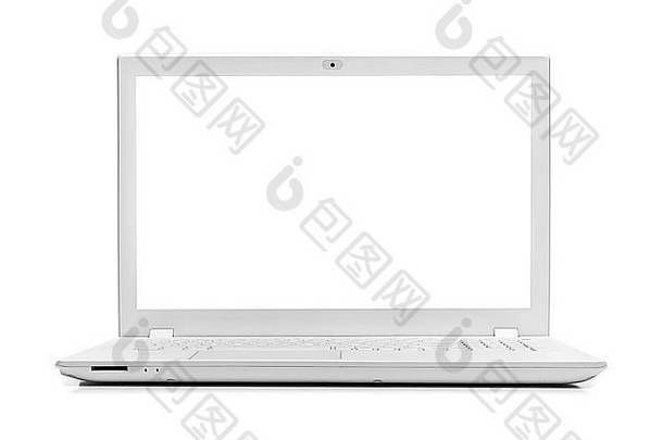 白色背景上隔离的白色现代笔记本电脑。