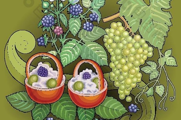 葡萄黑莓糖果涂鸦插图