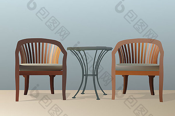两张椅子和桌子的插图