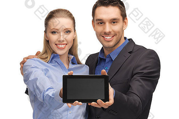 男人和女人用平板电脑