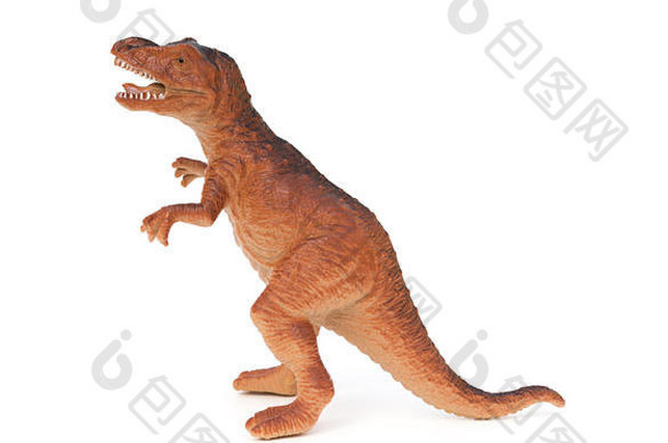 一边视图棕色（的）塑料恐龙玩具白色背景