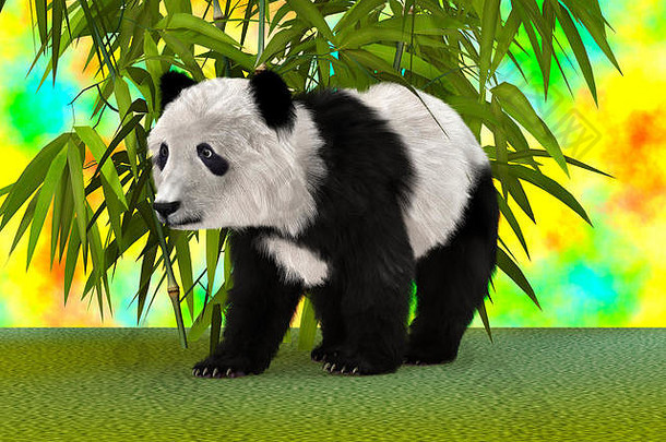 幻想花园中的熊猫的3D渲染