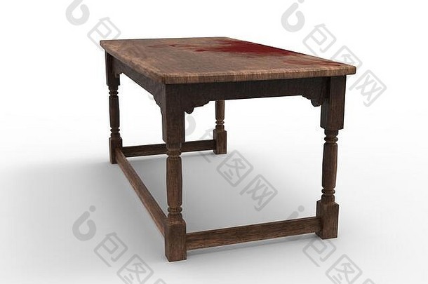纯色背景上的木制书桌，带有手印3d插图