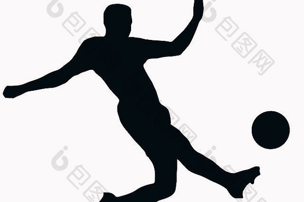 孤立的体育运动轮廓白色黑色的足球球员踢球