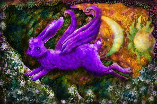 紫罗兰飞行梦幻兔子童话语言土地插图