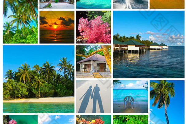 拼贴画夏天海滩马尔代夫图片自然旅行背景