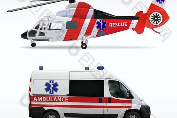 救护车直升机救护车车空气地面运输运输受伤的生病的人医院孤立的对象白色