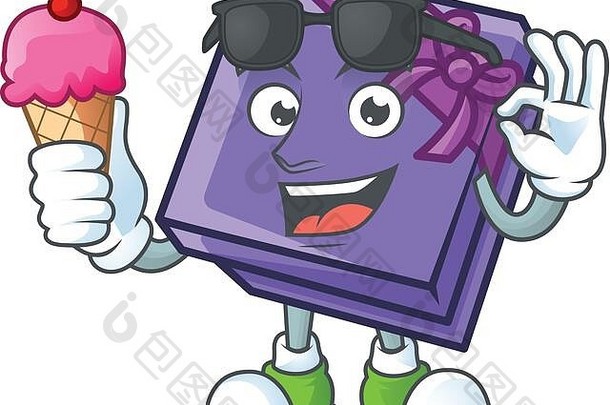 吉祥物特征：带有冰淇淋的紫色礼品盒