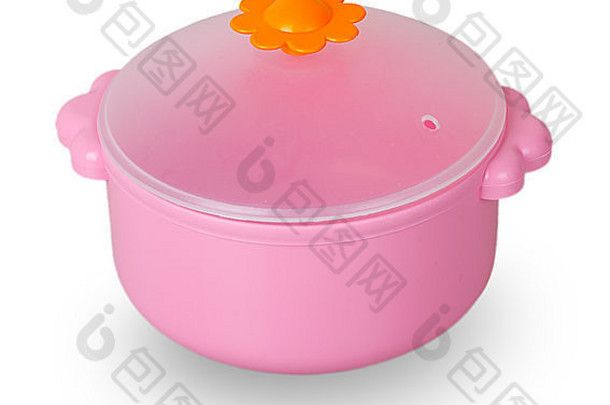 粉红色的玩具锅孤立的白色背景