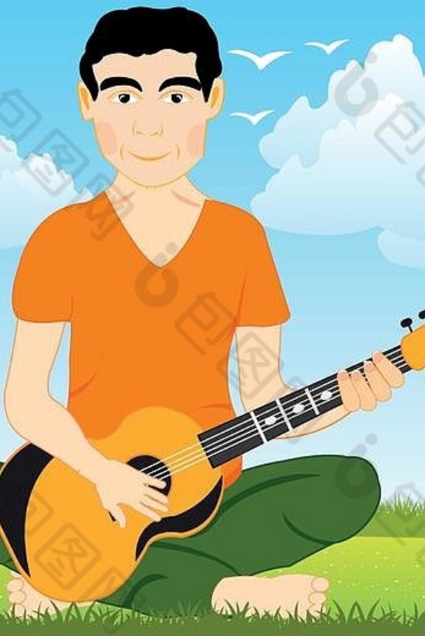 林间空地上的人弹吉他