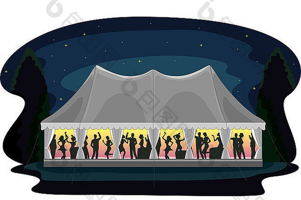 通过帐篷派对庆祝的婚宴插图