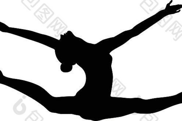 分裂跳跃运动体操运动员女子黑色剪影