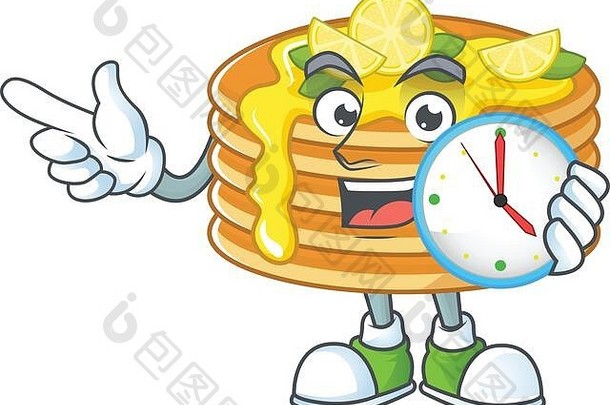 柠檬奶油煎饼吉祥物设计理念手持圆形时钟