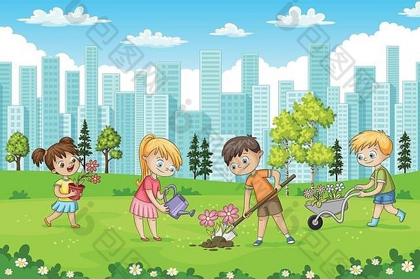 孩子们种植花公园