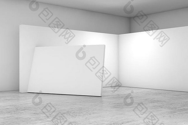 摘要空室内白色墙混凝土地板上当代体系结构设计渲染插图