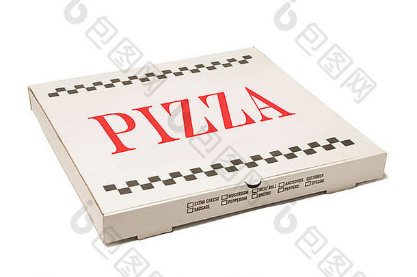 白色披萨递送盒，与白色背景隔离