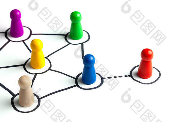在业务团队中进行在线沟通和相互沟通。人与人之间的社会关系。与团队领导或新成员的团队沟通。白色的隔离带。