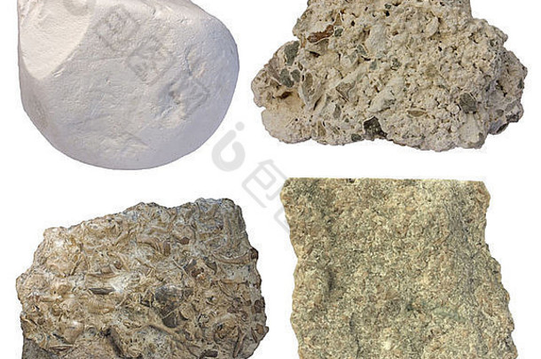 石灰石拼贴画粉笔Tufa含有化石的石灰石粒状灰岩