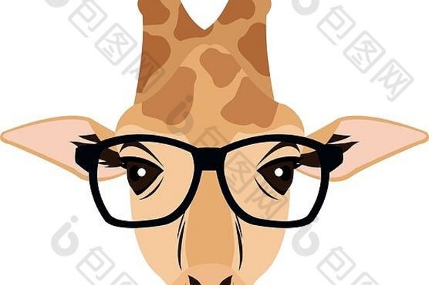 长颈鹿时髦动物戴眼镜时尚