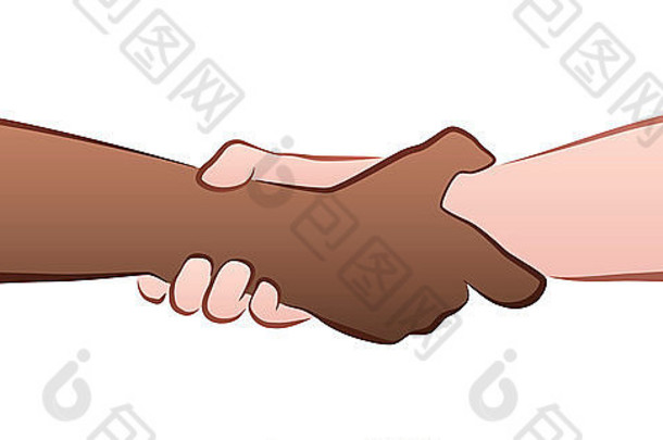 跨种族帮助拯救公司握手控制插图白色背景
