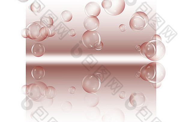 插图描绘红色的半透明的泡沫摘要背景