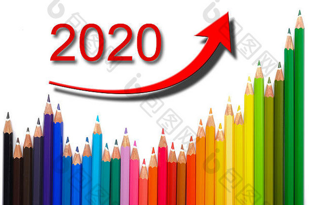 堆叠铅笔的图表显示2020年的成功