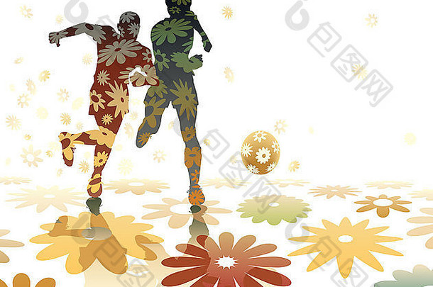 两名足球运动员在一片鲜花地上的插图