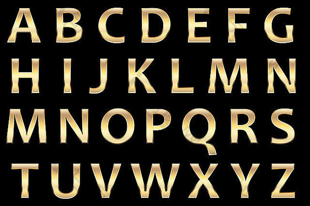 金色字母套装，真实金色表面，大写字母。
