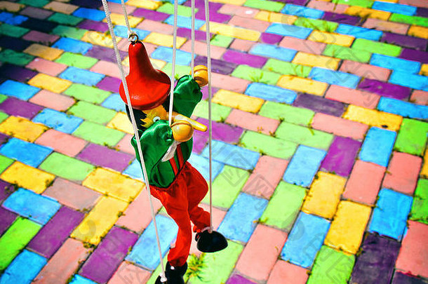 木皮诺曹木偶色彩斑斓的瓷砖木偶复古的玩具