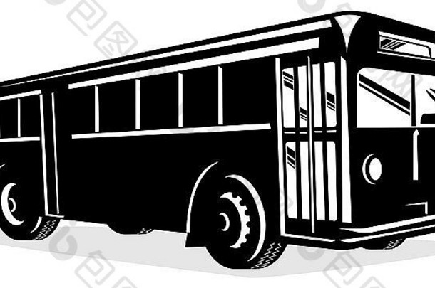复古风格的插图，是一辆老式客车，与白色隔离