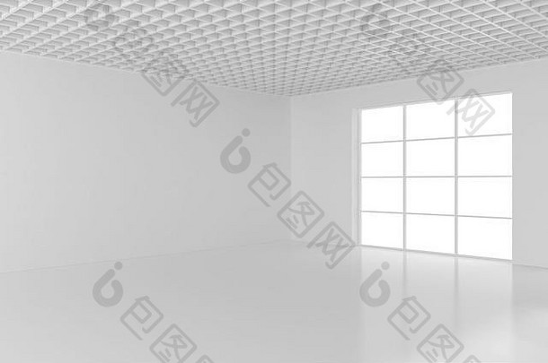 白色房间室内最小的风格空墙背景呈现