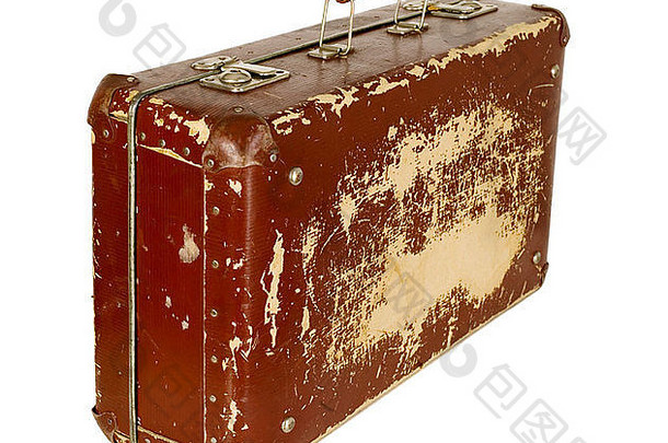 古董棕色（的）手提箱白色孤立的背景