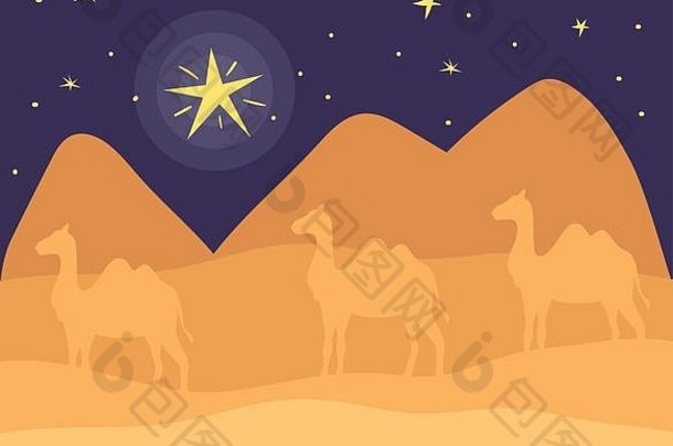 沙漠晚上骆驼景观场景图标