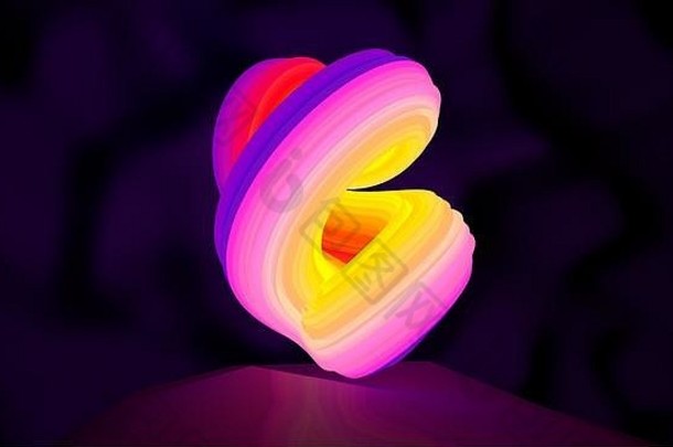 抽象徽标霓虹灯形状旋转的图示。三维插图