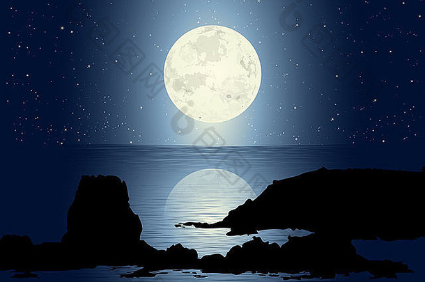 海景岩石完整的月亮星星