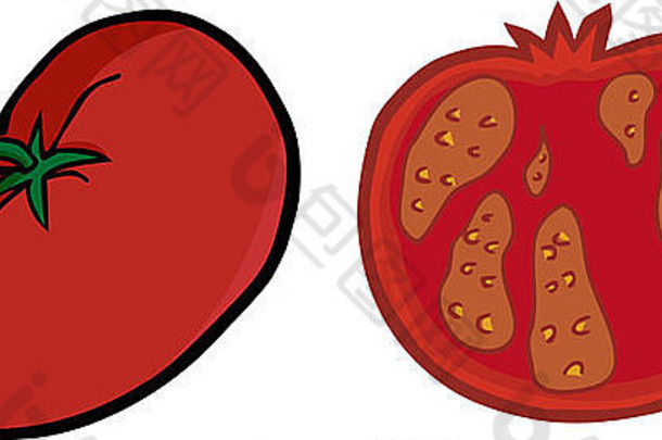 一个大西红柿插图和切片版本
