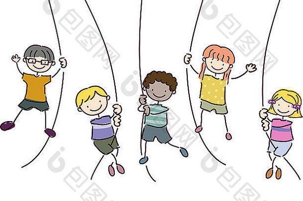 插图特色孩子们持有绳子