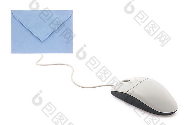 带信封的电脑鼠标，电子邮件的概念