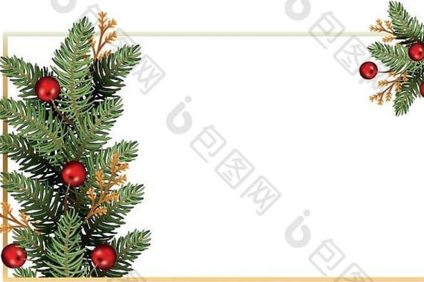 快乐快乐圣诞节树分支机构樱桃框架