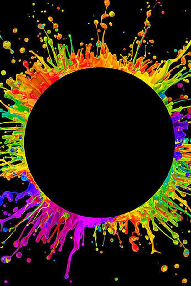 超级宏拍摄彩色的油漆溅跳舞声音波圆形的形状免费的空间文本孤立的blac