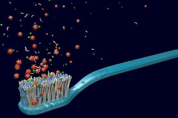 细菌牙刷渲染宽视图