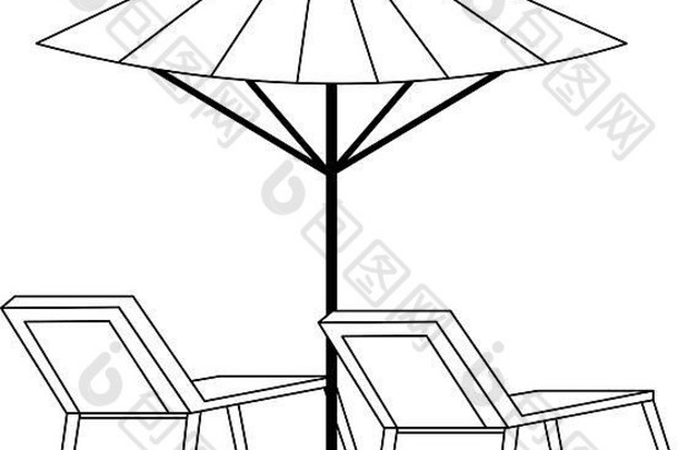 沙滩阳伞和座椅图标，平面设计