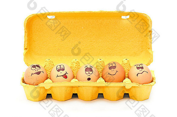 集团新鲜的鸡蛋画脸描绘情绪安排纸板蛋纸箱白色