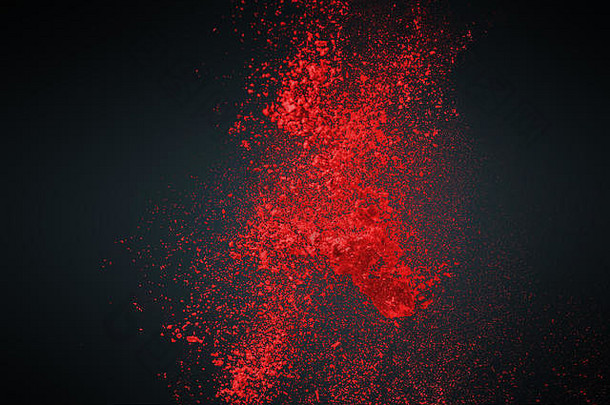 暗背景下红色粉末云的抽象设计