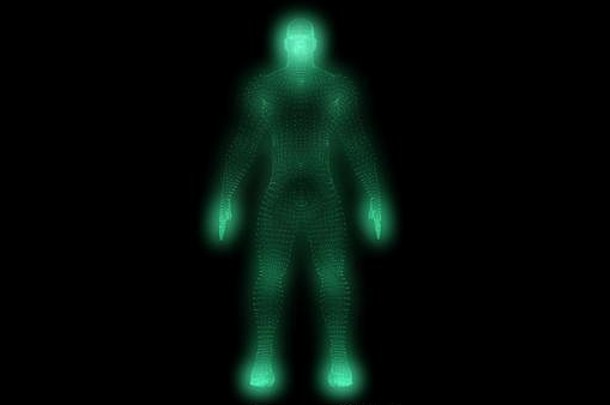 人类身体使小发光的绿色点多维数据集