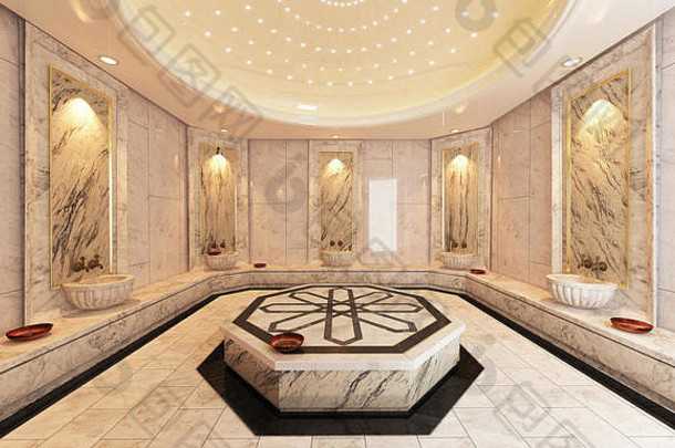 现代大理石土耳其浴三维设计与渲染
