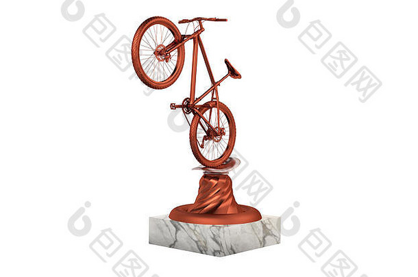 山自行车青铜奖杯大理石基地白色背景