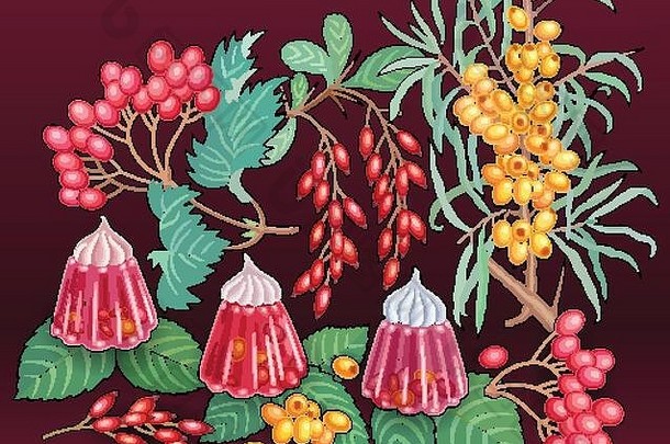 糖果、浆果、水果手绘插图