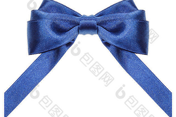 对称的蓝色的缎丝带弓垂<strong>直减</strong>少结束孤立的白色背景